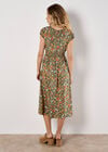 Ditsy Floral Print Milkmaid Midi Dress, Khaki, large