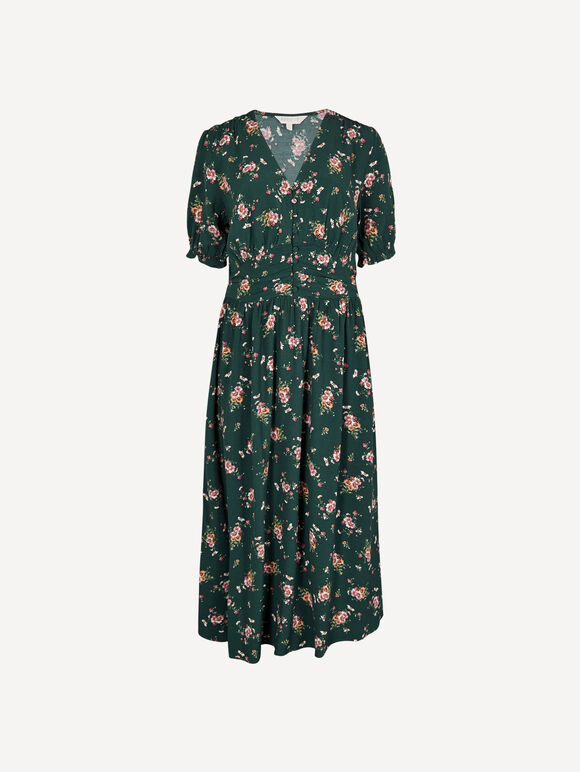 Floral Print Midi Dress, Green, large