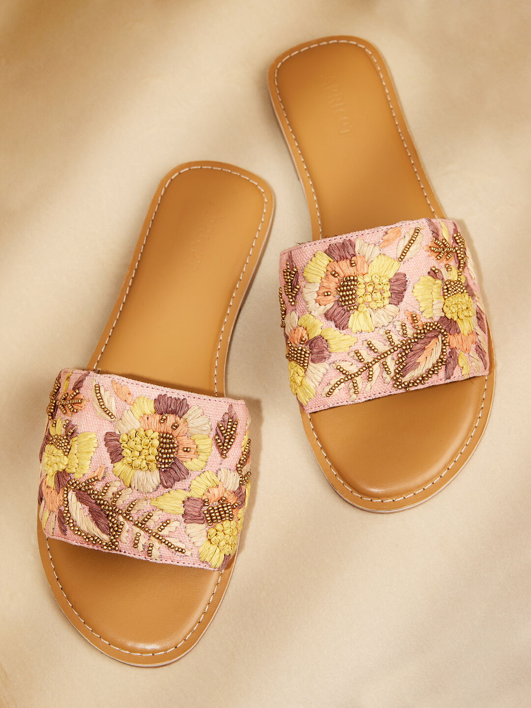 Image of Embroidered Canvas And Leather Sandals