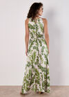 Tropical Leaf Satin Halter Neck Maxi Dress, Stone, large
