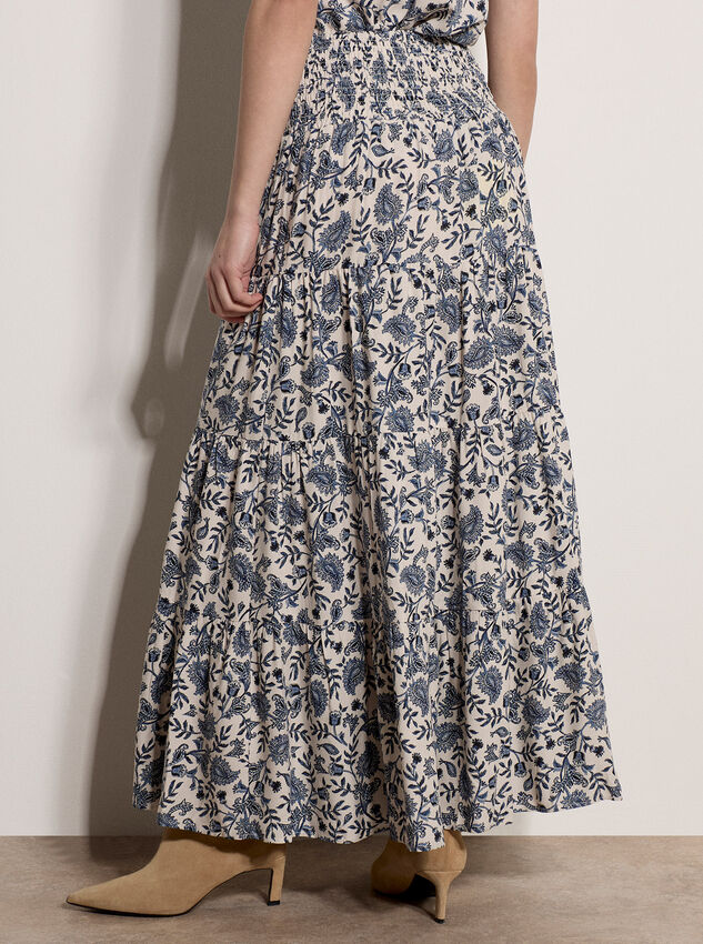 Painterly Paisley Tiered Maxi Skirt, Cream, large