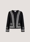 Soft Ribbed Knit Embroidered Cardigan, Black, large