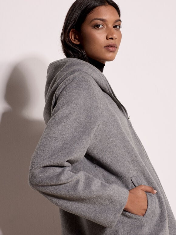 Wool-Look Hooded Jacket, Grey, large