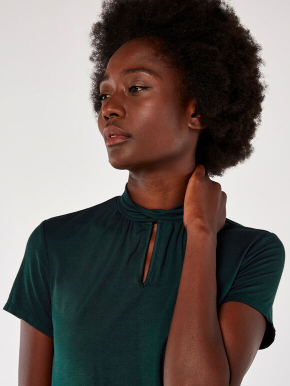 Wrap Collar Short Sleeve Top, Green, large