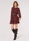 Animal Print Chiffon Mini Dress, Burgundy, large