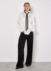 Bow Neck Ruffle Shirt, White, large