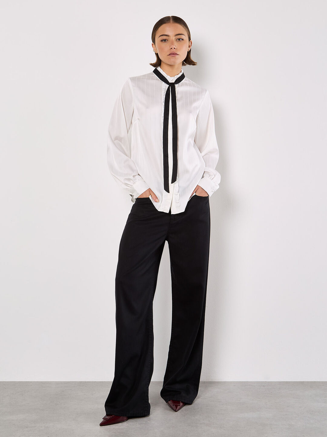 Image of Bow Neck Ruffle Shirt