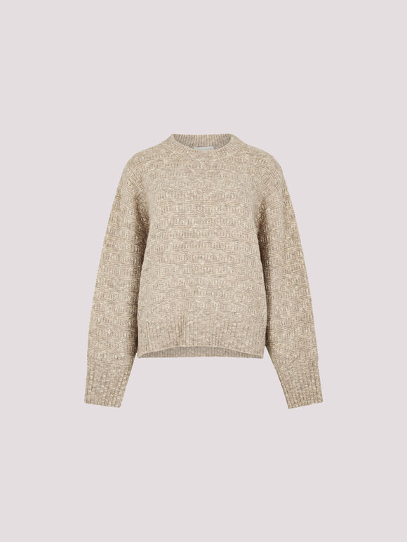 Flecked Knit Chunky Jumper, Stone, large