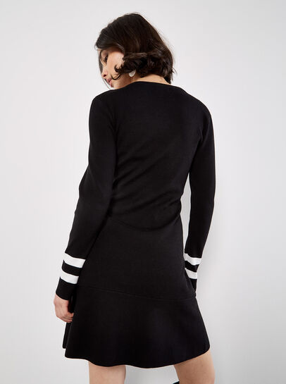 Stripe Cuff Fit And Flare Knit Mini Dress
