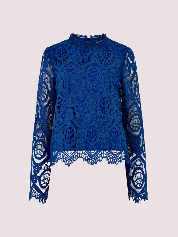 Lace Scallop Top & Short- Blue, , large