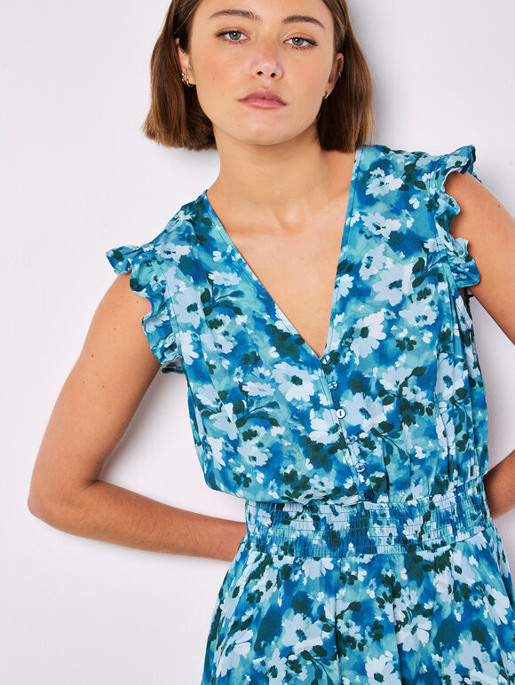 Floral Chiffon Mini Dress, Blue, large