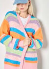 Colourful Stripe Fluffy Knit Cardigan, Pink, large
