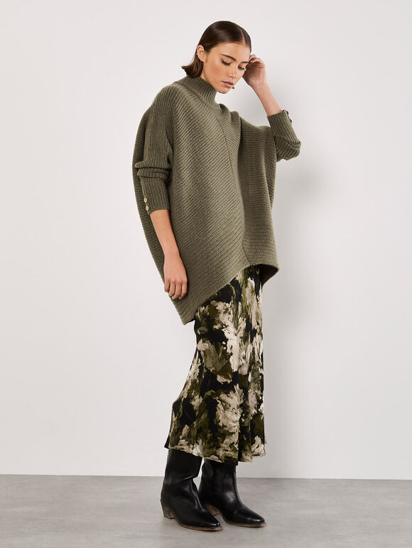 Chevron Knit Oversized Jumper, Khaki, large