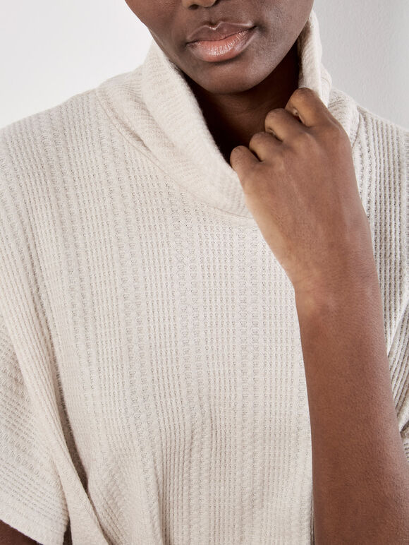 Waffle Knit Batwing Top, Cream, large