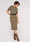 Stripe Knit Midi Dress, Khaki, large