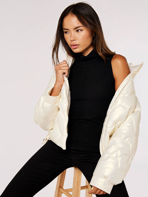 Irridescent Puffer Jacket, Cream, large