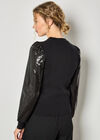 Sequin Arm Ribbed Knit Jumper, Black, large