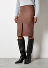 Split Front Suede Pencil Skirt, Brown, large