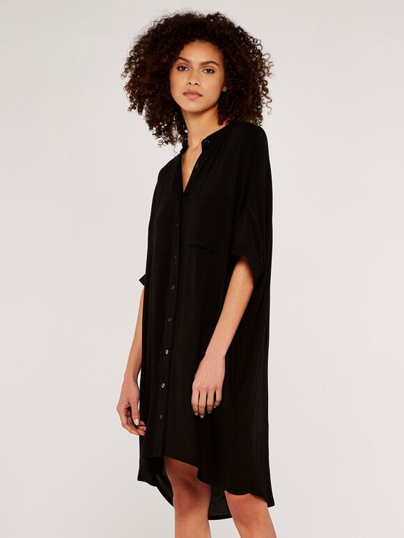 Shirt Dress, Black, large