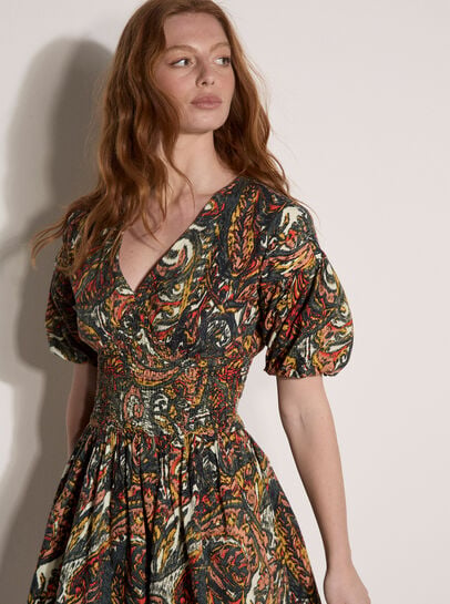 Paisley Bubble Hem Cotton Mini Dress