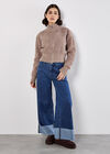 Boucle Knit Cropped Zip Cardigan, Brown, large