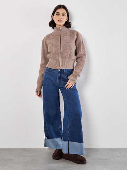 Boucle Knit Cropped Zip Cardigan