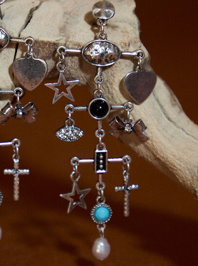 Silver Tone Charm Drop Earrings