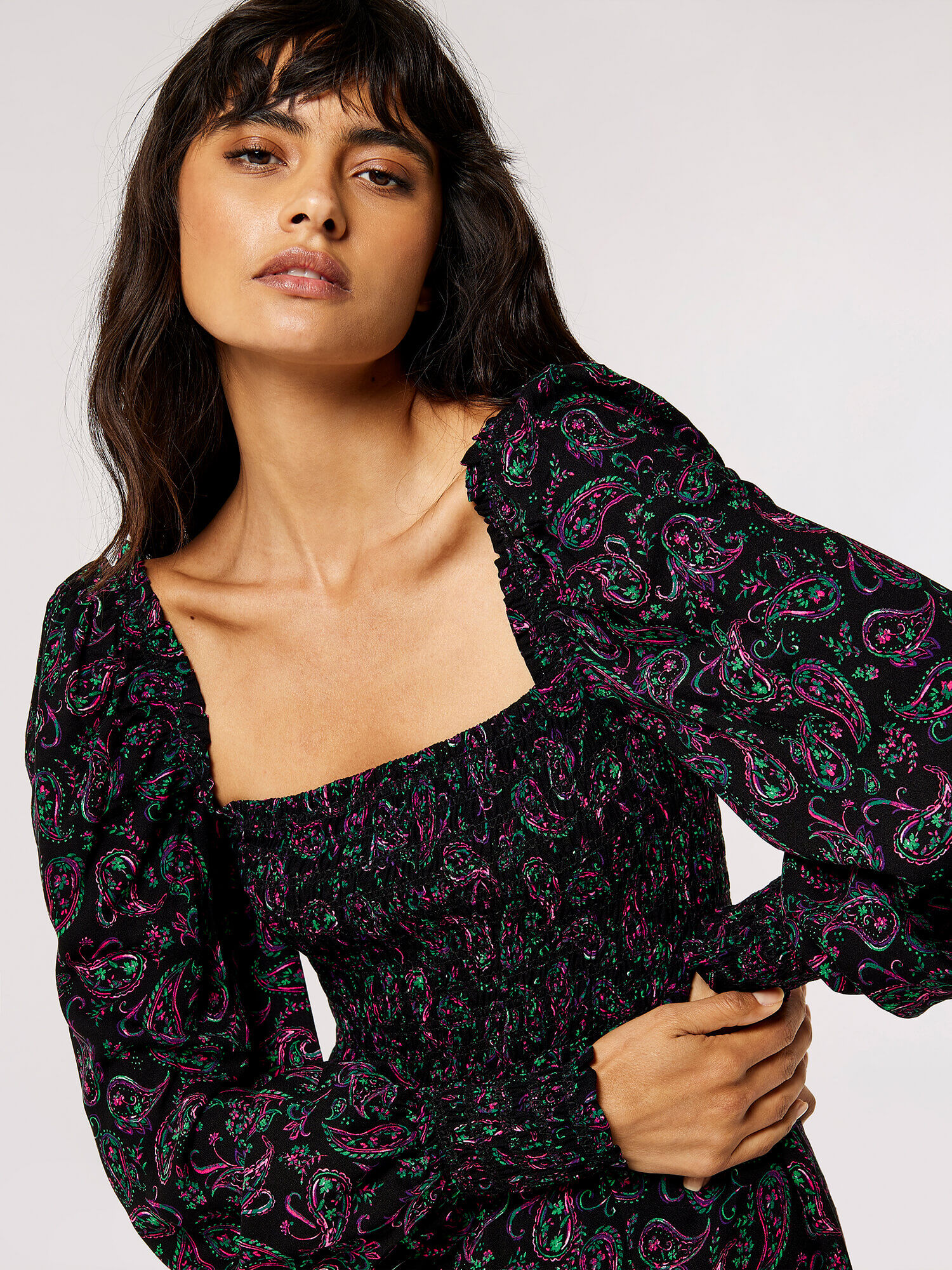 Paisley Milkmaid Mini Dress Apricot Clothing