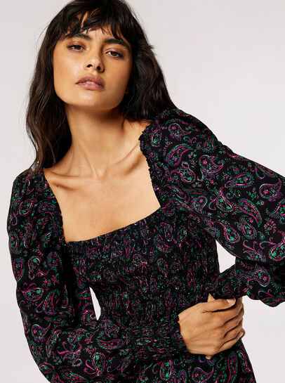 Paisley Milkmaid Mini Dress