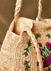 Floral Embroidered Round Straw Bag, Stone, large