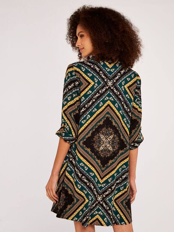 Scarf Print Shirt Dress Apricot Clothing