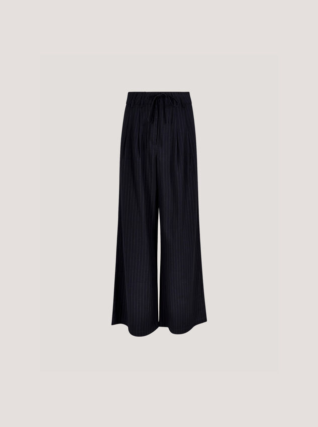 Pinstripe Wide Leg Tailored Trousers, Navy, large