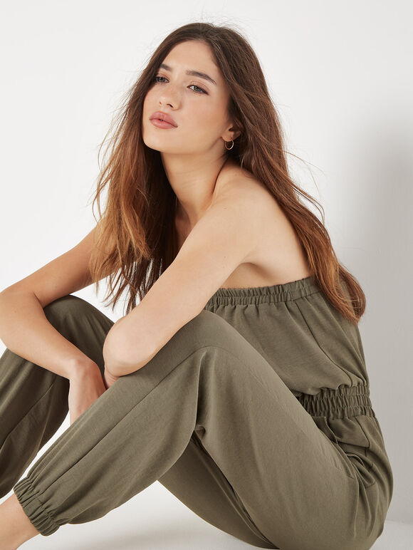 Utility Bandeau Jumpsuit, Khaki, large