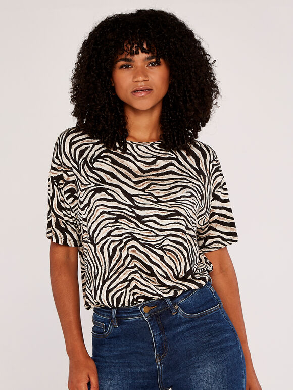Zebra Print T-Shirt, Stone, large