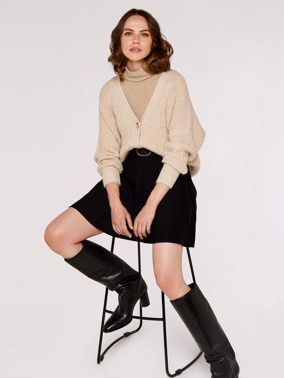 Knit Boyfriend Cardigan, Stone, large