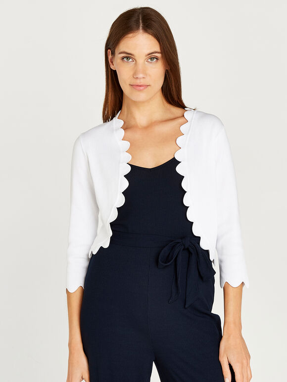 Simple Scallop Edge Shrug, Cream, large