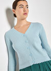 Ribbed Knit Scalloped Cardigan, Blue, large