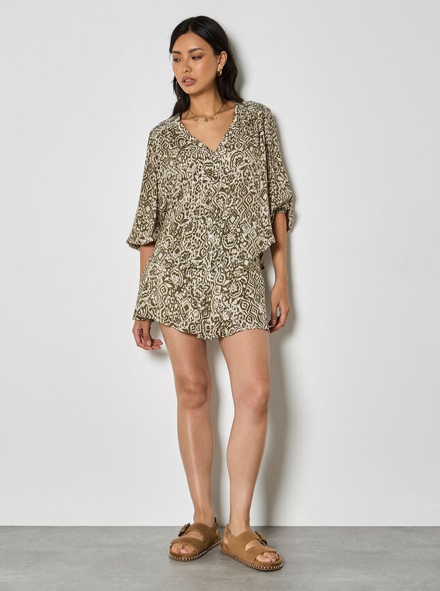 Ikat Shimmer Blouse, Khaki, large