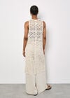 Crochet Longline Sleeveless Cardigan, Stone, large