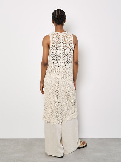 Crochet Longline Sleeveless Cardigan
