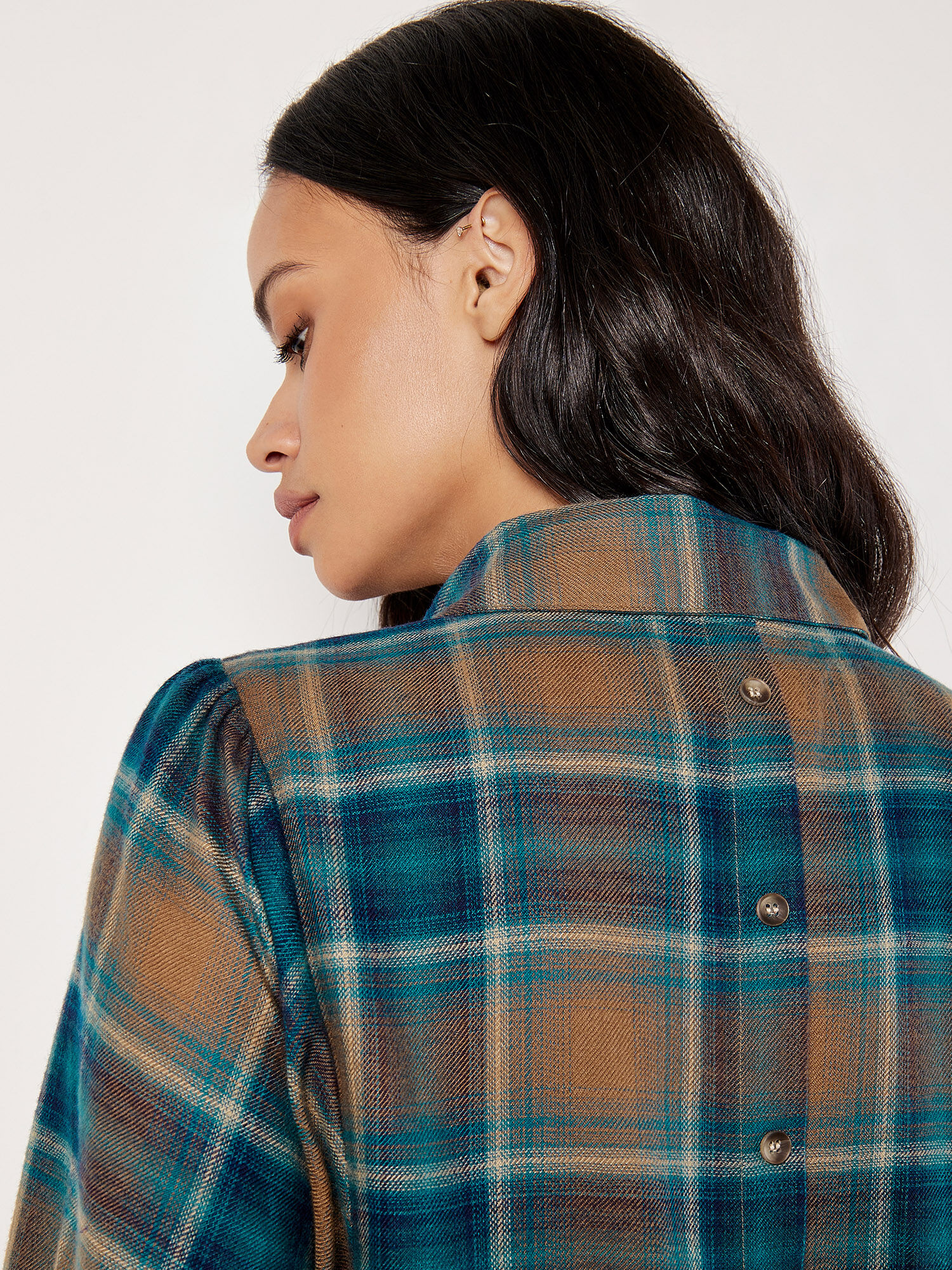 Soft Touch Balloon Sleeve Check Shirt | Apricot Clothing