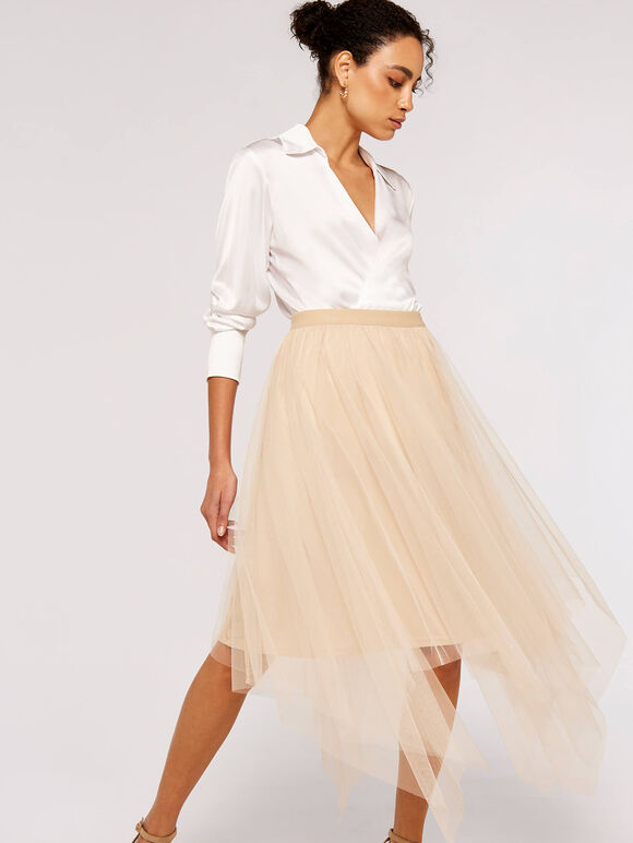 Tulle Hanky Hem Skirt, Stone, large