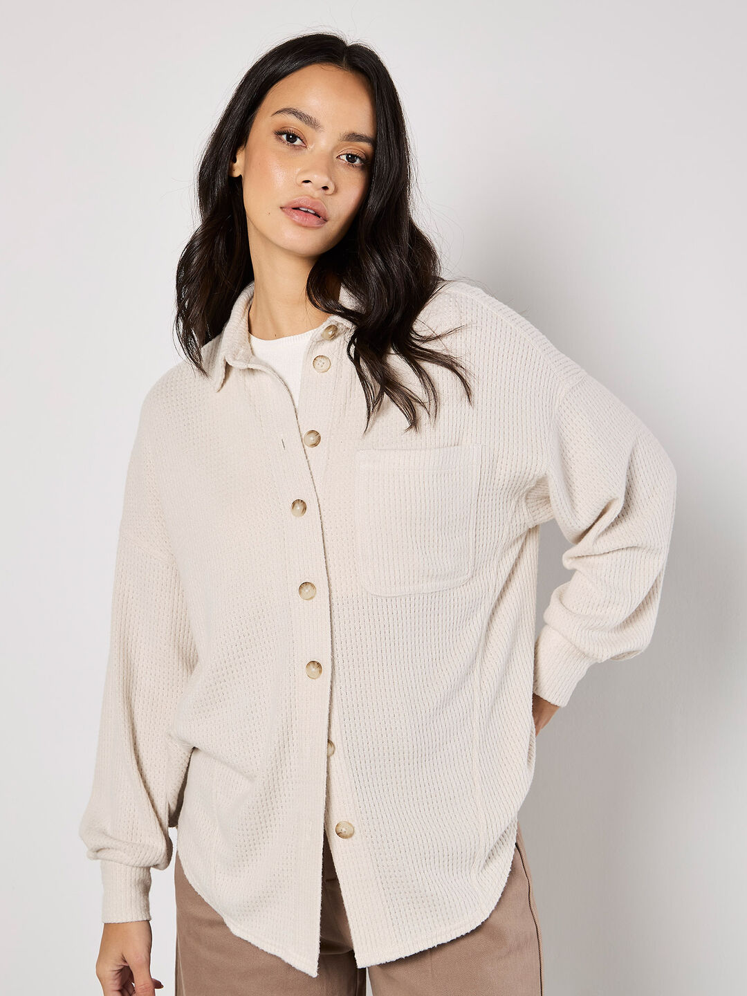 Image of Oversized Waffle Knit Shirt