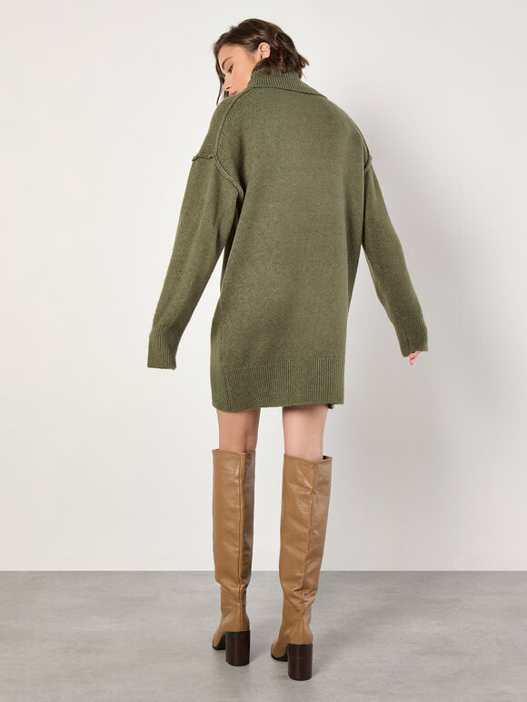 Exposed Seam Jumper Mini Dress, Khaki, large