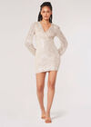 Sequin Wrap Bodycon Mini Dress, Stone, large