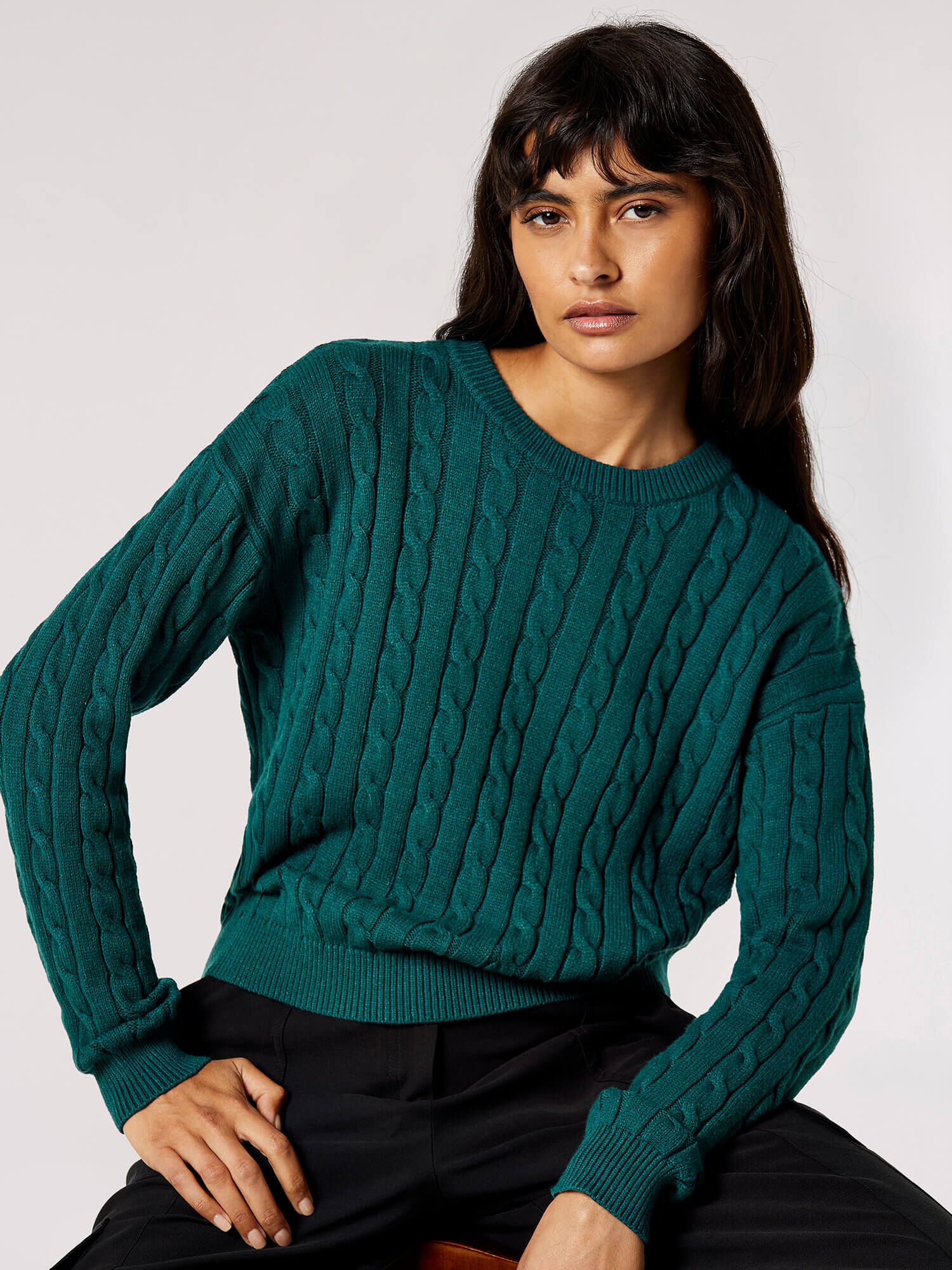 Aran Cable Knit Jumper Apricot Clothing
