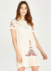Embroidered Babydoll Hem Dress, Cream, large