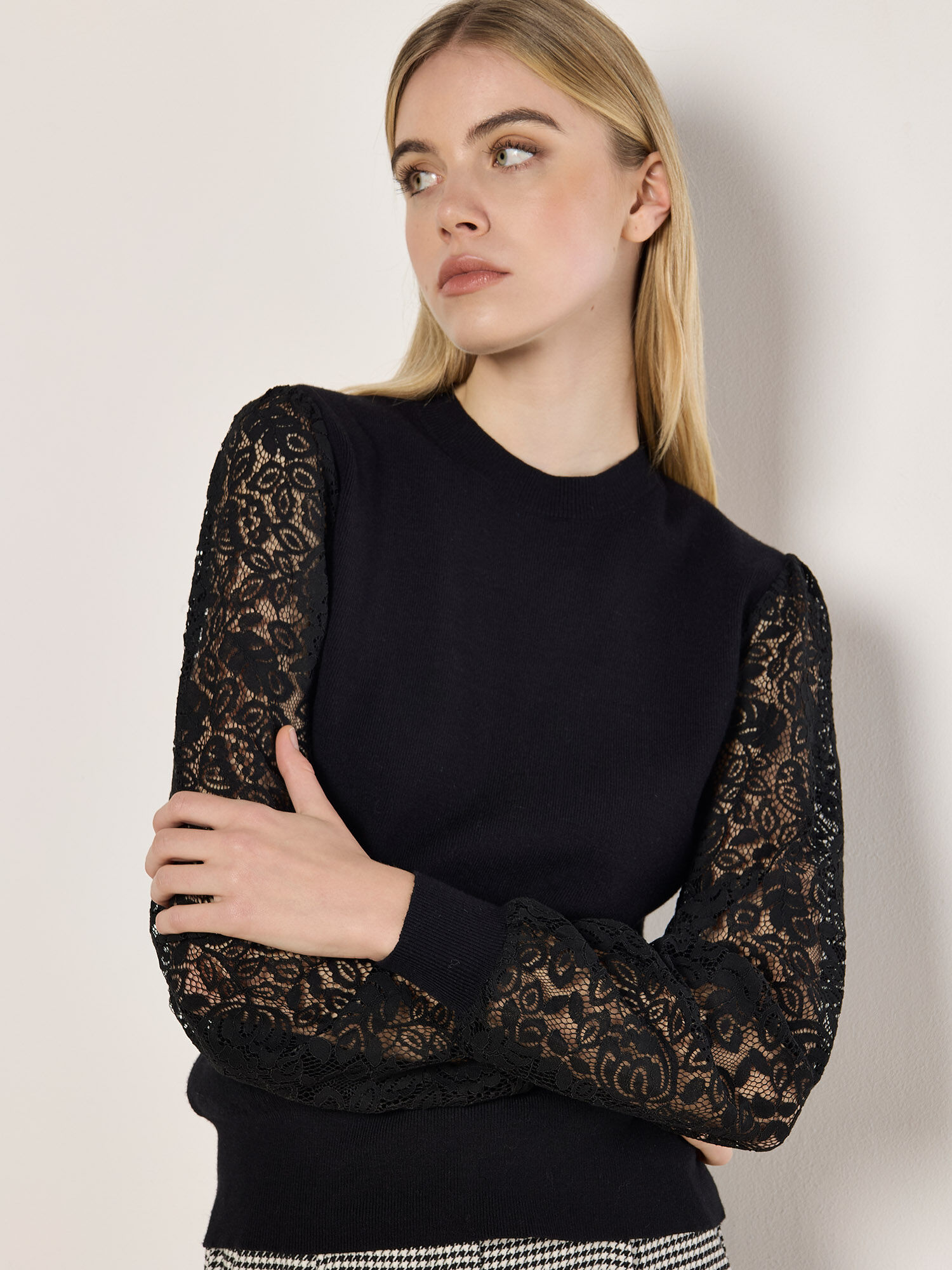 Lace Sleeve Jumper Apricot Clothing