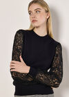 Lace Sleeve Jumper, Black, large