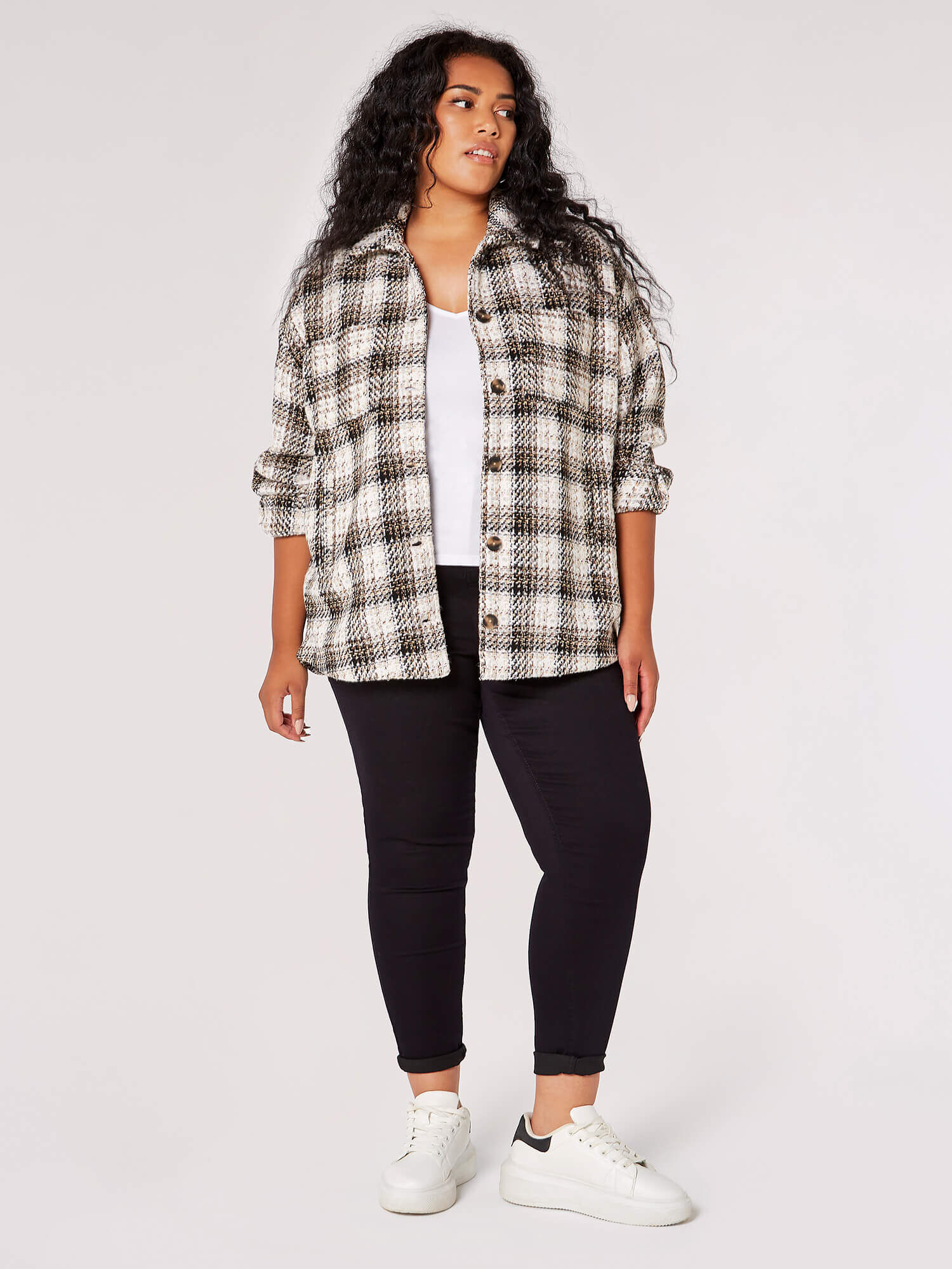 Curve Tweed Shacket Apricot Clothing